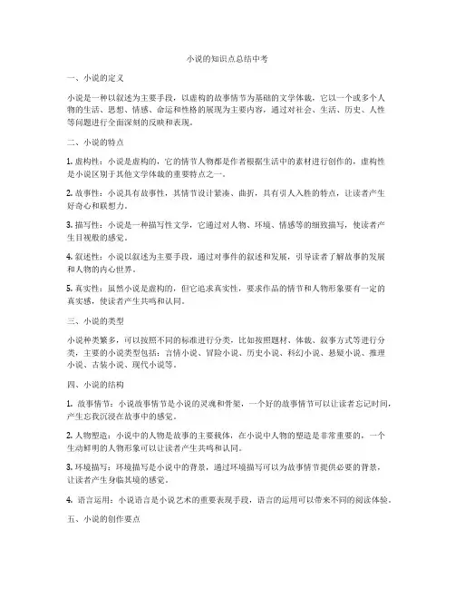 小说的知识点总结中考