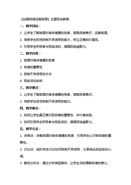 《加强自律远离烟酒》主题班会教案