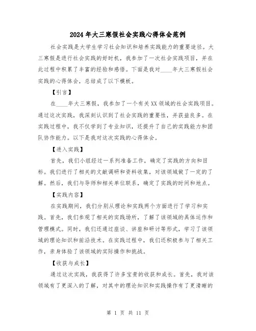 2024年大三寒假社会实践心得体会范例(4篇)