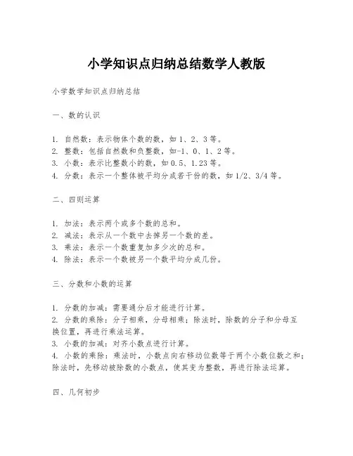 小学知识点归纳总结数学人教版