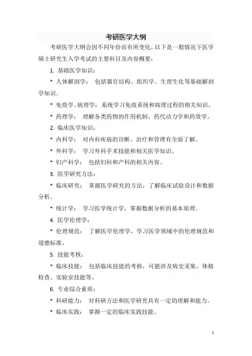 考研医学大纲