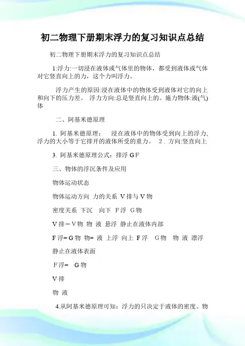 初二物理下册期末浮力的复习知识点归纳.doc