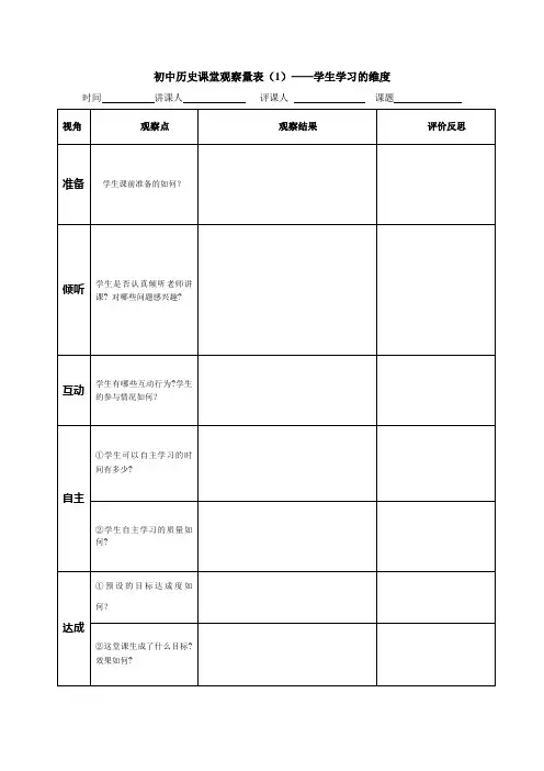 初中历史课堂观察量表(1)——学生学习的维度
