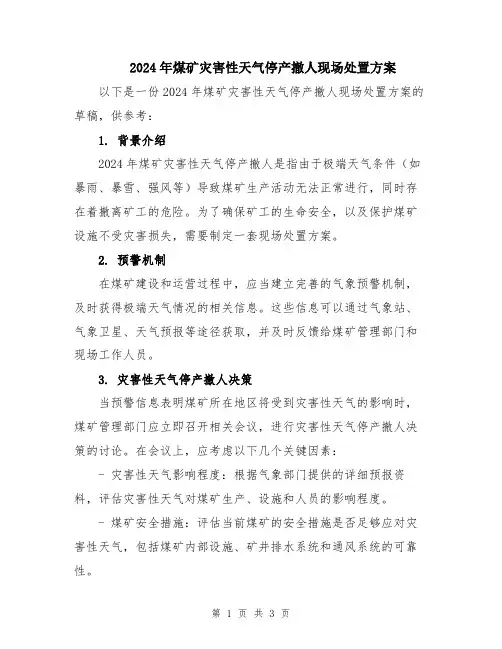 2024年煤矿灾害性天气停产撤人现场处置方案