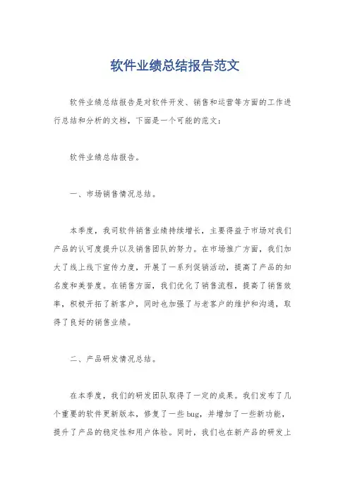 软件业绩总结报告范文