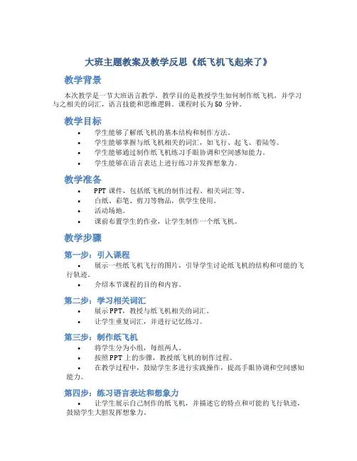 大班主题教案及教学反思《纸飞机飞起来了》