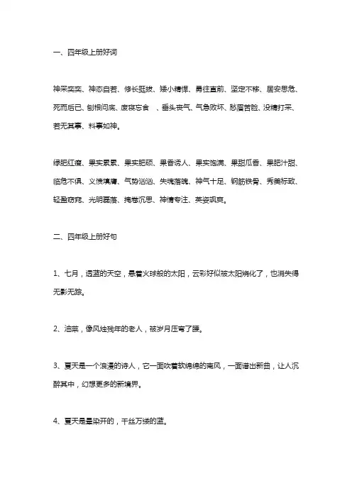 摘抄好词好句好段四年级上册