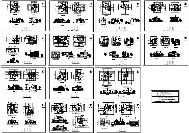 14套别墅建筑方案设计CAD图