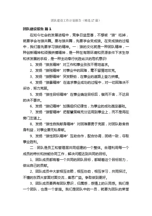 团队建设工作计划报告（精选17篇）