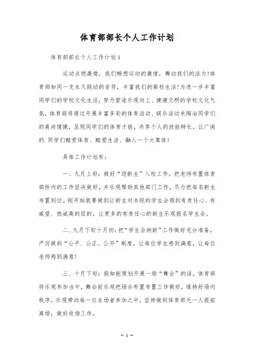 体育部部长个人工作计划