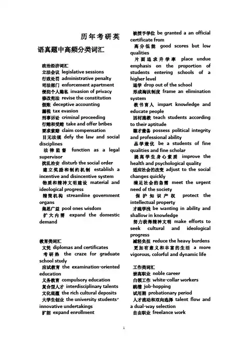 历年考研英语真题中高频分类词汇