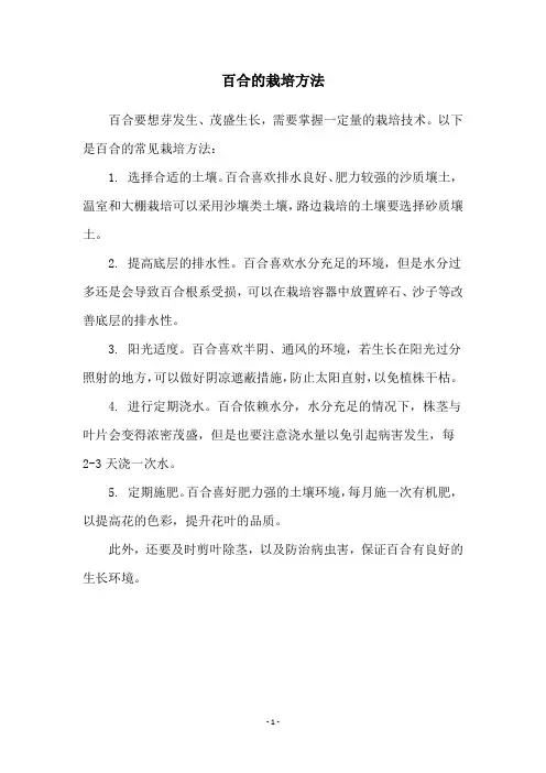 百合的栽培方法