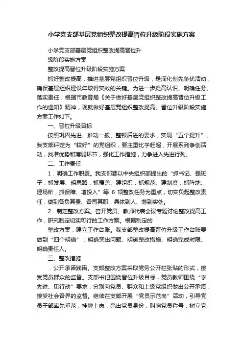 小学党支部基层党组织整改提高晋位升级阶段实施方案