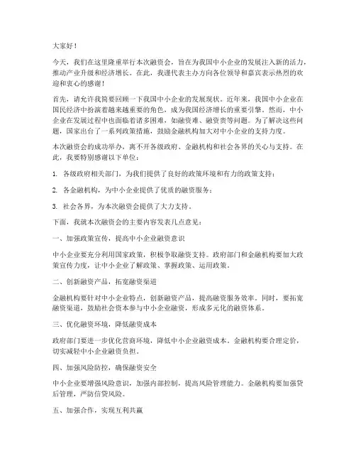 融资会领导发言稿