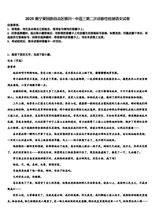 2025届宁夏回族自治区银川一中高三第二次诊断性检测语文试卷含解析
