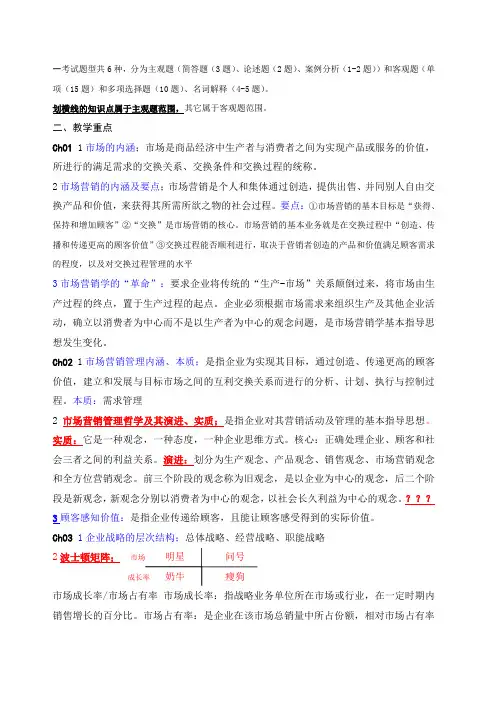 《市场营销》期末考试指南