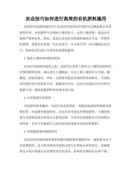 农业技巧如何进行高效的有机肥料施用