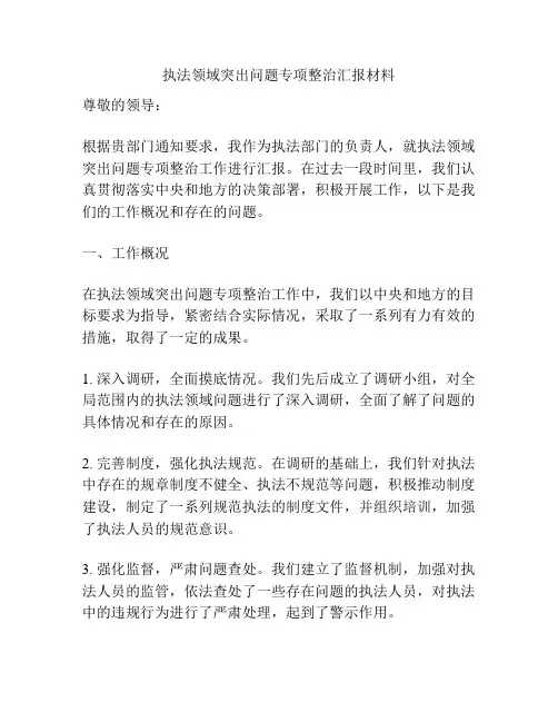 执法领域突出问题专项整治汇报材料