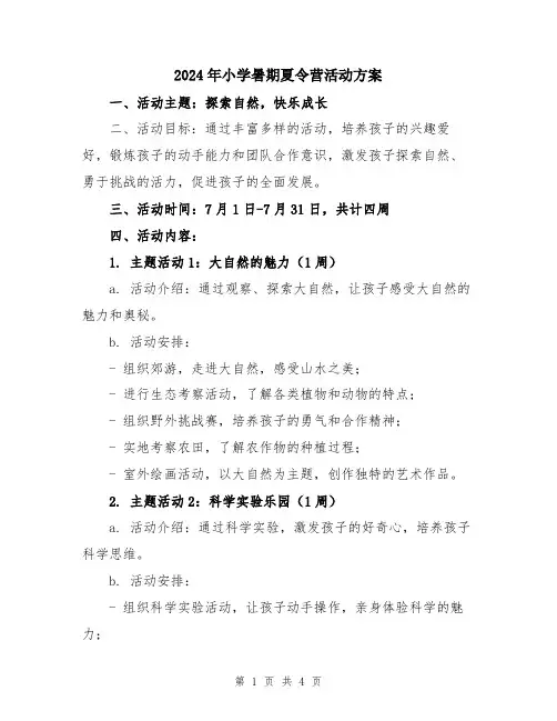 2024年小学暑期夏令营活动方案