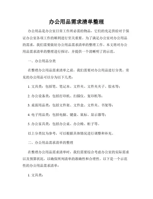 办公用品需求清单整理