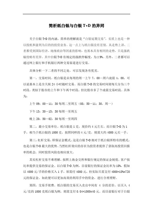 简析纸白银与白银T+D的异同