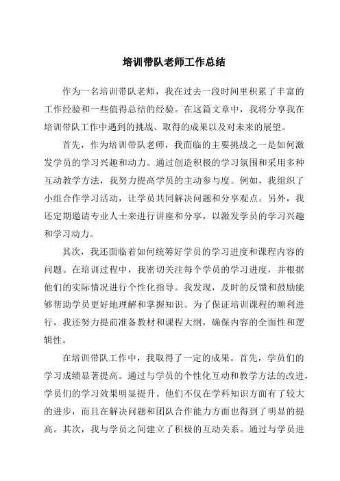 培训带队老师工作总结