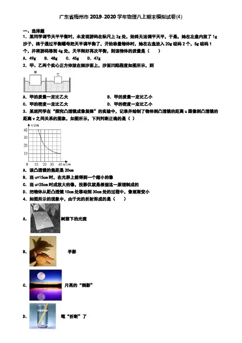 广东省梅州市2019-2020学年物理八上期末模拟试卷(4)