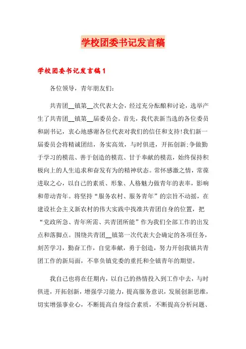学校团委书记发言稿