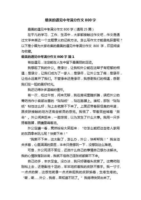 最美的遇见中考满分作文800字（通用25篇）