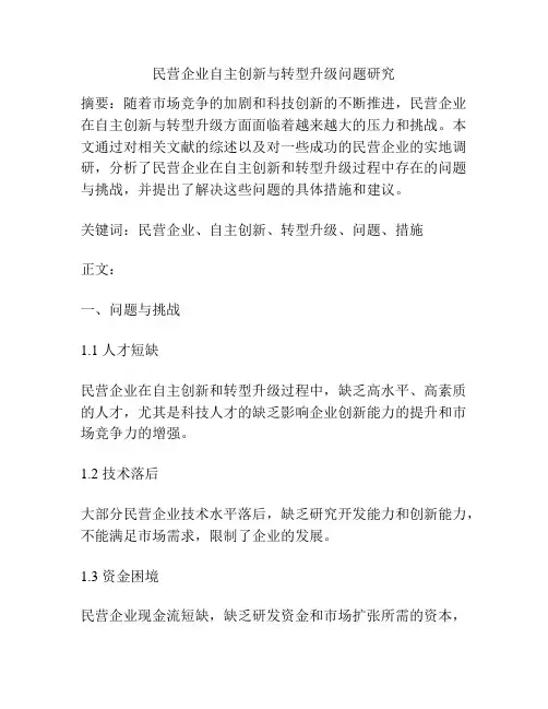 民营企业自主创新与转型升级问题研究