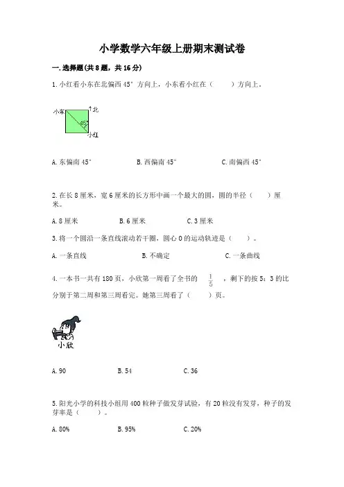小学数学六年级上册期末测试卷及完整答案(精选题)