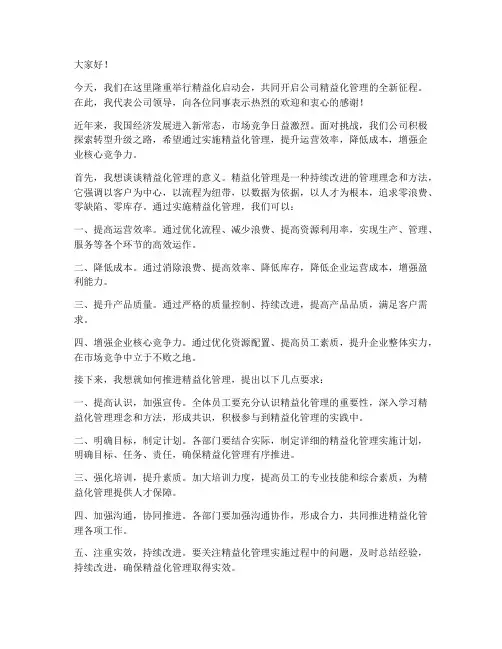 精益化启动会领导发言稿