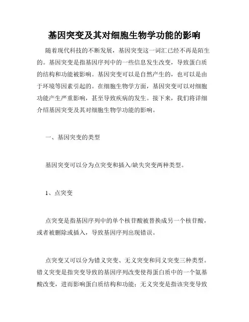 基因突变及其对细胞生物学功能的影响