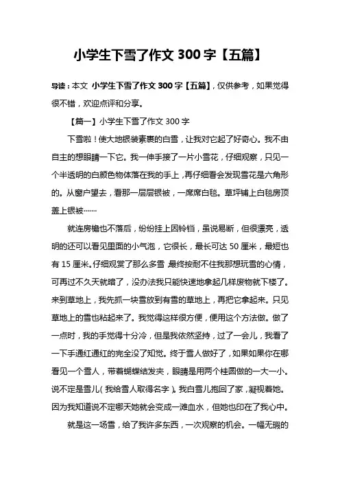 小学生下雪了作文300字【五篇】