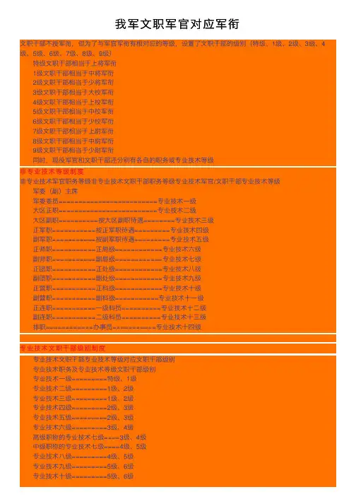我军文职军官对应军衔