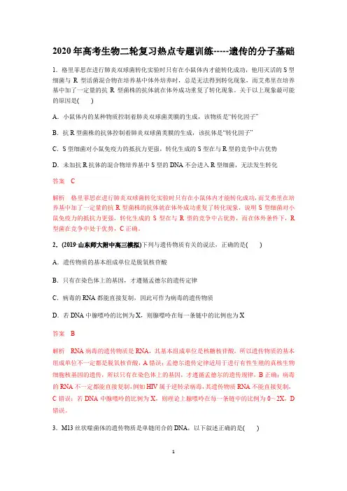 2020年高考生物二轮复习热点专题训练-遗传的分子基础(解析版)