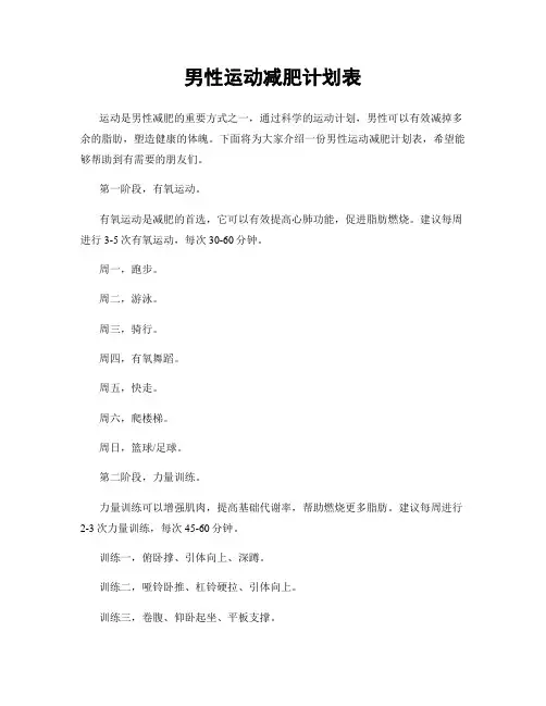 男性运动减肥计划表