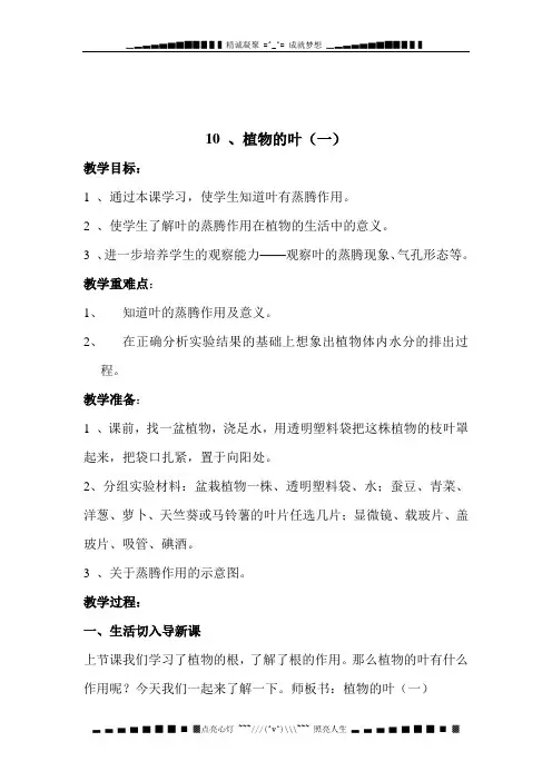 青岛版科学四上《植物的叶(一)》教案