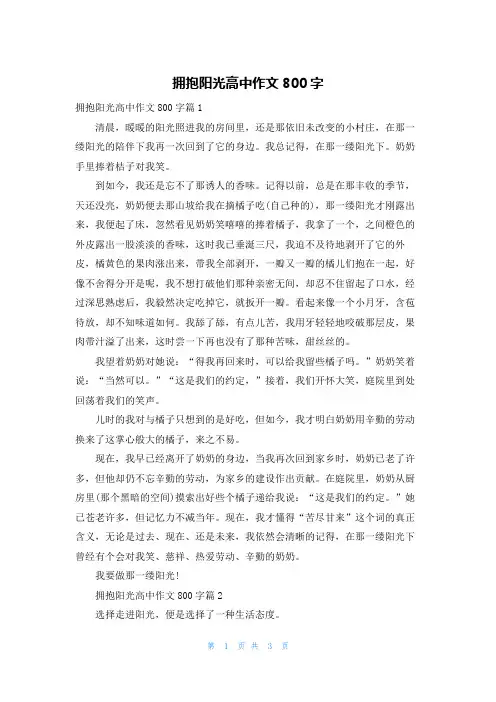 拥抱阳光高中作文800字