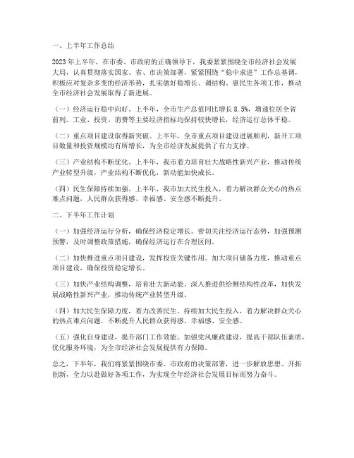 发改委上半年工作总结暨