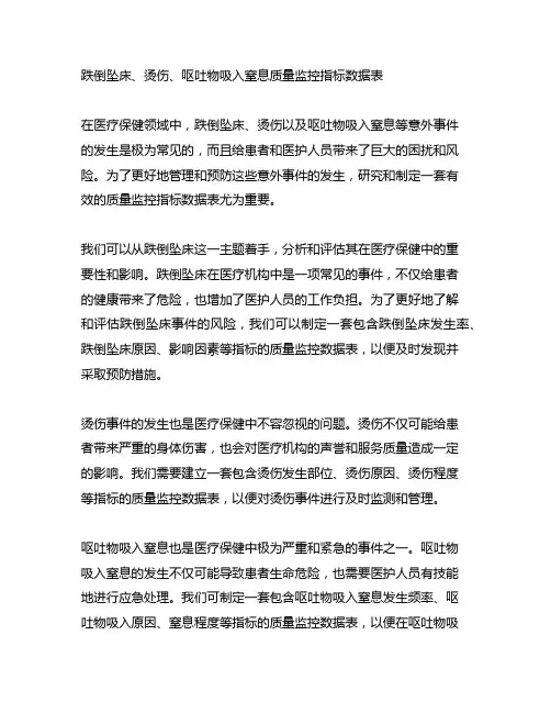 跌倒坠床、烫伤、呕吐物吸入窒息质量监控指标数据表