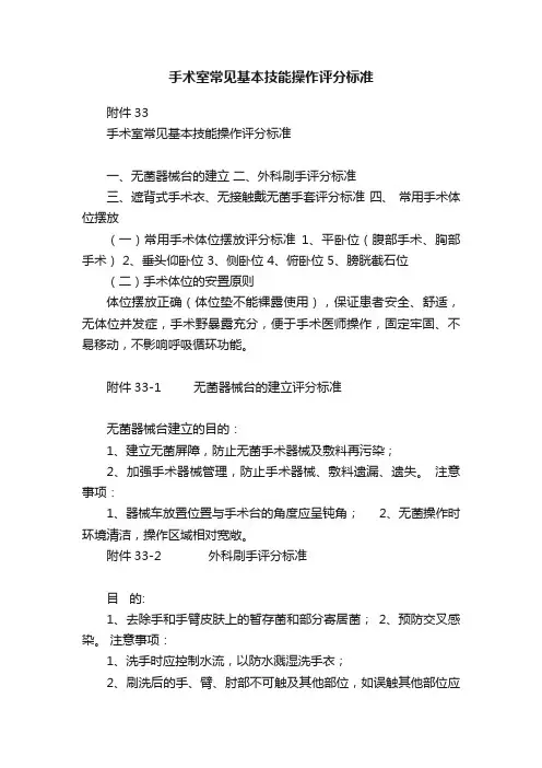 手术室常见基本技能操作评分标准