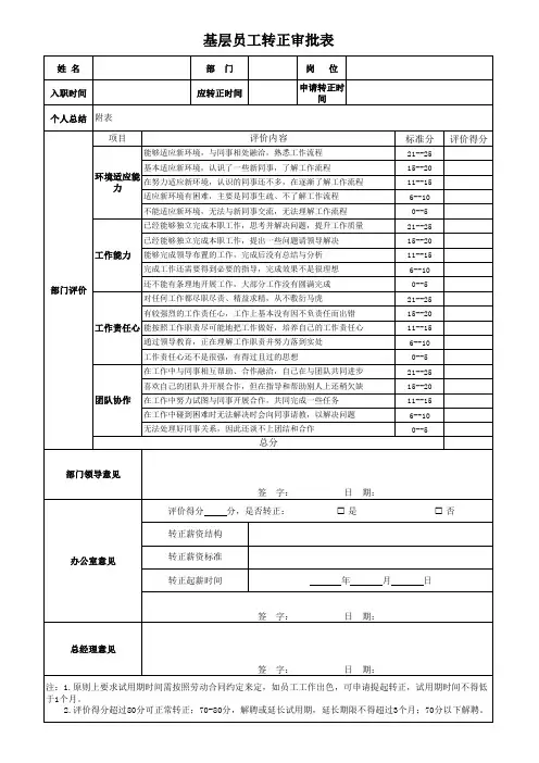 基层员工转正审批表