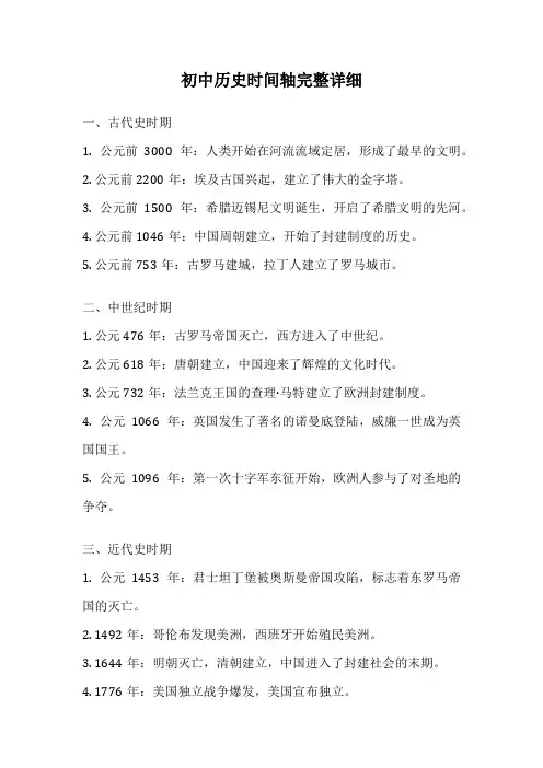 初中历史时间轴完整详细