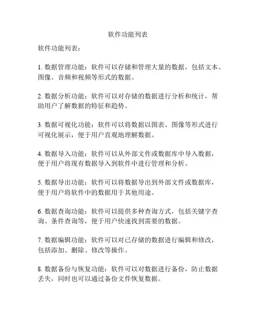 软件功能列表