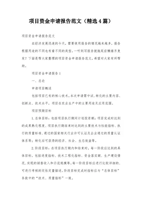 项目资金申请报告范文(精选4篇)