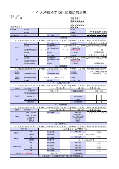 个人所得税专项附加扣除信息表-2019最新版