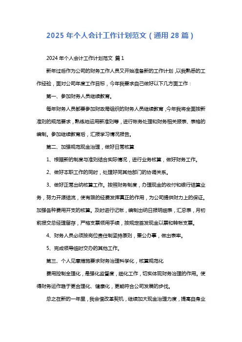 2025年个人会计工作计划范文(通用28篇)