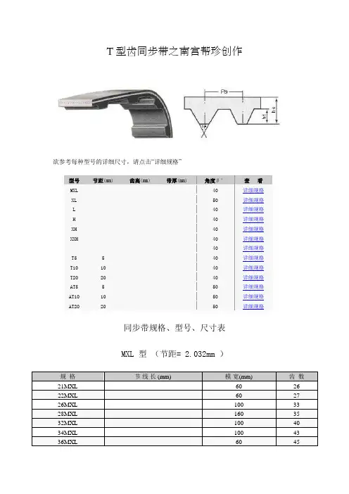 同步带尺寸表