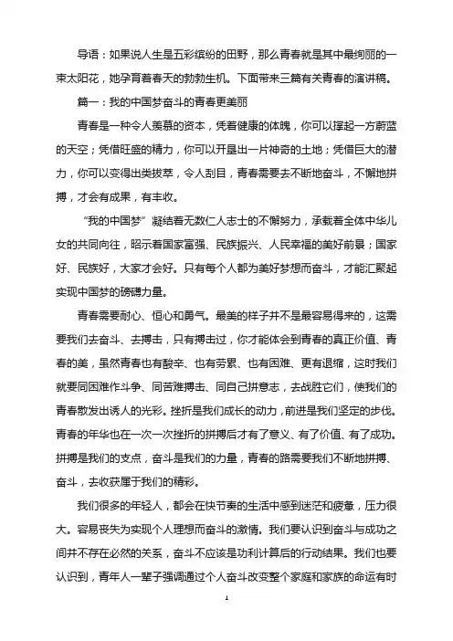 奋斗的青春最美丽演讲稿范文3篇